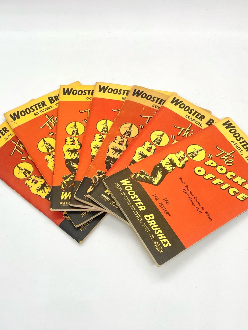 Lot of 7 Vtg Wooster Brushes The Pocket Office Notebook 1952-1955 Ted the Tester